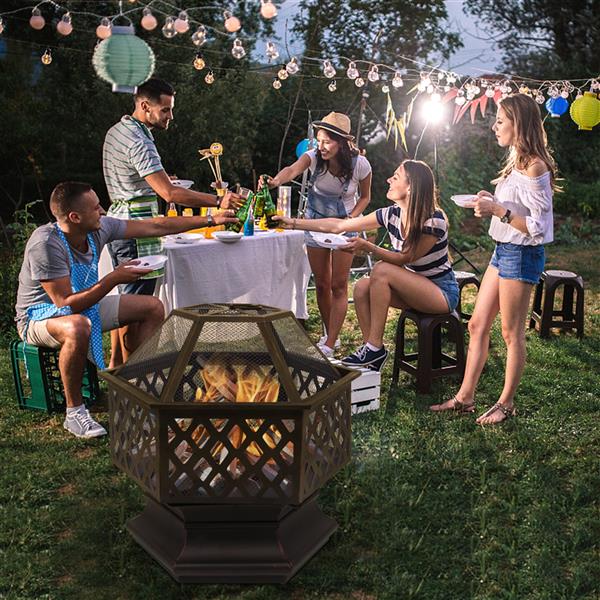 22" Hexagonal Shaped Iron Brazier Wood Burning Fire Pit Decoration
