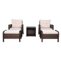 Five-Piece Rattan Set Brown Gradient 2 Single Sofas 2 Footstool &1 Coffee Table Round Corner Armrests