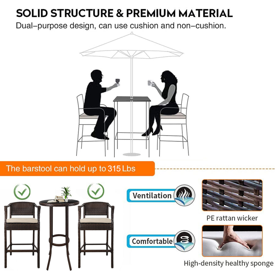 SEIZEEN 3-Piece Outdoor High Bar Chairs Set