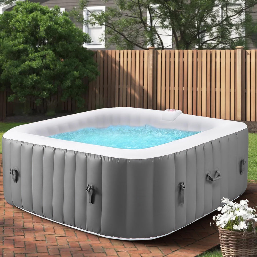 73in Hot Tub for 4-6 Person, Seizeen Inflatable Hot Tub Home SPA for Outdoor, 910L Large Capacity, 130pcs Massage Jets, with 2 Filters, Lockable Cover, Storage Bag, Max 104¨H, Gray