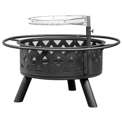 30'' Multipurpose Fire Pit for Outside, 2-IN-1 Fire Pit & Charcoal Grill, 360° Rotating Grill, Hollow Design, Poker