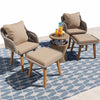 Ourdoor Furniture Patio Set, 5 Pieces Porch Armchair Chair with Cushions and Ottomans, All-weather Patio Furniture with 3-In-1 Cooler Bar Table