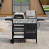 Multi-function Grill for Outside, Seizeen 4-Burner Propane Gas Grill Pizza Oven Frying, Griddle Grill Combo with Lid, Side Table, 2-tier Shelf