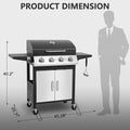 40,000BTU Grill w/Brush, 4-Burner Propane Gas Grill Stainless Steel, Outdoor Camping BBQ Grill on Wheels Portable for Patio Poolside RV