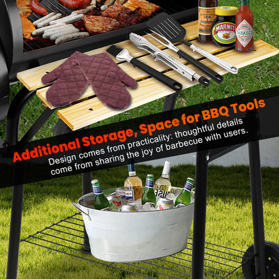 Smoker Grill, Outdoor BBQ Charcoal Grill W/2 Cooking Area, Portable Offset Smoker on Wheels for Patio Backyard Camping