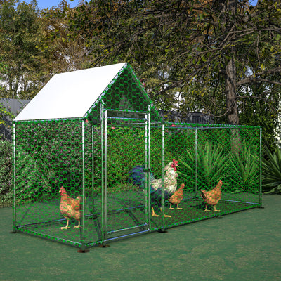 Seizeen 10x3FT Metal Chicken Coop, Chicken Run with Waterproof Cover, Walk-in Poultry Cage Hen House Habitat for Backyard Chickens, Ducks, Rabbits, Silver