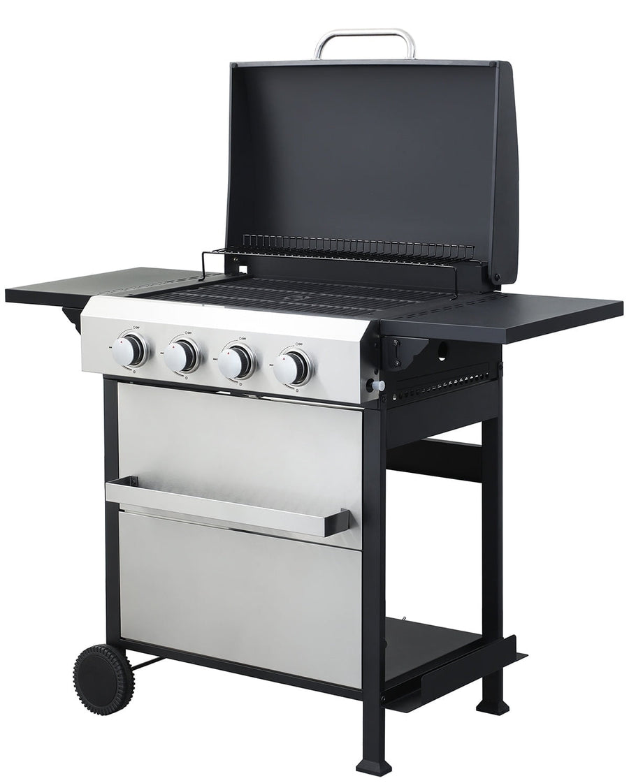 4-Burner Gas Propane Grill & Gribble, 49200BTU Outdoor Combo Grill with Stainless Steel Plate, Patio Yard Barbecue Multifunctional Cooking w/Side Table, Hanging Basket