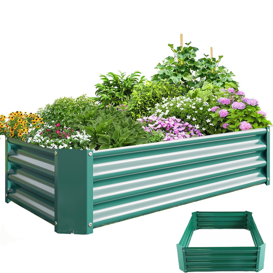 Galvanized Raised Garden Bed, Seizeen 4 x 2FT Planter Box for Outdoor Patio, Metal Raised Plant Bed, Green