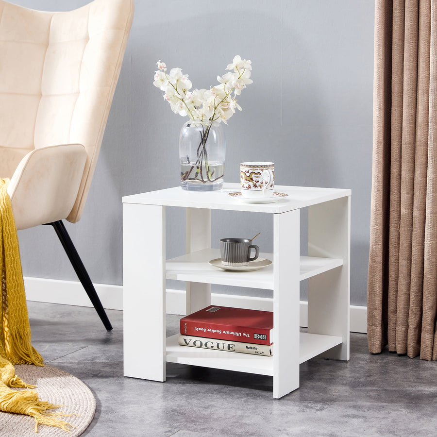 Modern End Table, 3-tier Simple Nightstand for Bedroom, 18¡¯¡¯ Sofa Side Table for Living Room, White