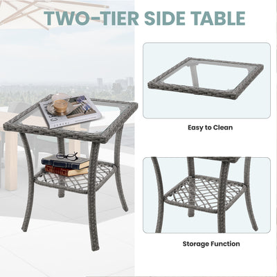 3-Piece Outdoor Swivel Rocking Chairs Set, Weather-Resistant Patio Furniture for Porch Backyard Poolside, with Coffee Table & Thick Cushions, Easy Assembly, Wicker 360° Swivel Rocker Bistro Set