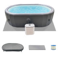 Inflatable Hot Tub Portable Oval Spa for 2-4 Person, 180 Bubble Jets Outdoor Hot Tub with Cover, Filter Cartridges, Pump, Floor Mat, Rapid Heating up to 104°F, Gray