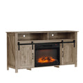 TV Stand with Fireplace, Fireplace TV Stand for 50-60-65’’ TV, Gray Entertainment Center for Bedroom with Cabinet, Living Room TV Console w/3D Flame Electric Fireplace Insert, RC, Multi-mode Change