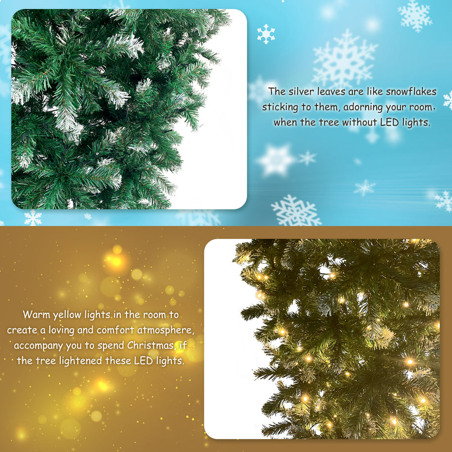 7.4FT Christmas Trees with Lights, Seizeen Lighted Upside Down Artificial Christmas Trees, Prelit Xmas Trees with 400 Lights, DIY Quick Assembly Artificial Trees with 1200 Tips, 8 Light Modes, Green
