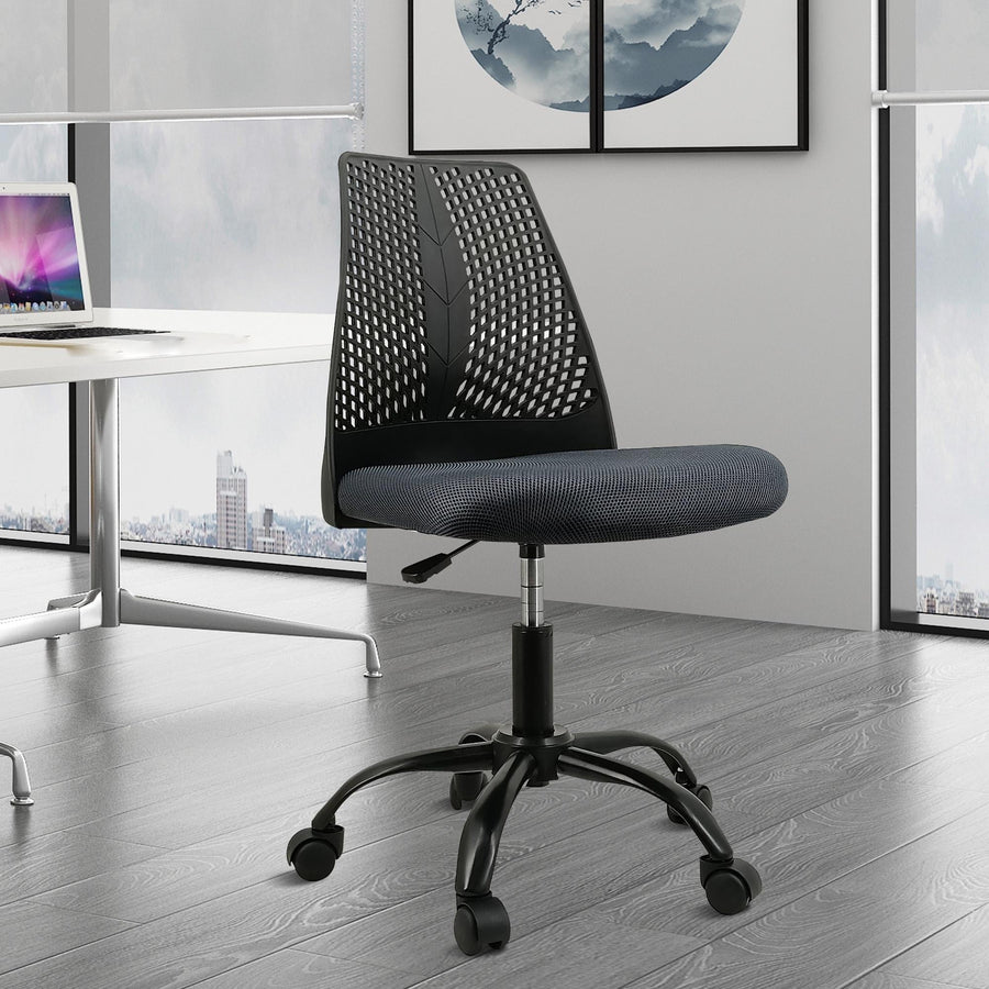 Seizeen Ergonomic Office Chair, Gray Computer Chair for Home Bedroom, Drafting Chair with Breathable Curved Backrest, 360¡ã Swivel Chair Adjustable 17.7" to 21.7"