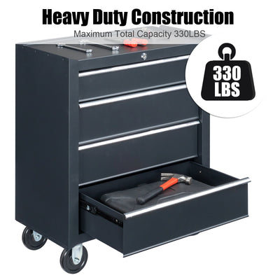 Seizeen 4-Drawer Rolling Tool Box, Garage Tool Chest Large Capacity, Lockable Tool Cart Organizer on Wheels with Sliding Drawers, Black