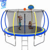 12FT Trampoline for Kids - Seizeen Round Trampoline W/ Enclosure Net & Hoop, Outdoor Colorful Trampoline with Waterproof Cover & Ladder, Large Capacity 550?lbs