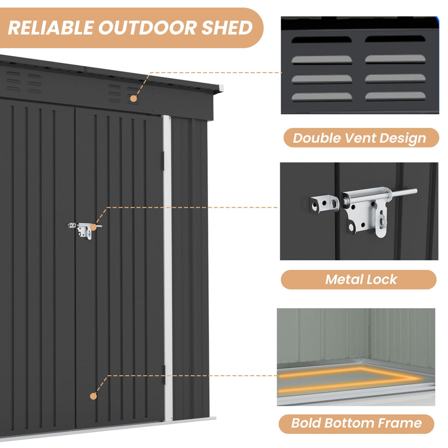 Seizeen Shed & Outdoor Storage, 6x4FT Metal Storage Shed for Tools, All-Weather Galvanized Garden Shed with Sloped Top, Backyard Patio Lawn Walk-In Shed, Black