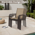 7-Piece Outdoor Dining Table Set, Patio Dining Table Set for 6, Patio Furniture Outdoor Table and Textilene Chairs, HDPE Tabletop, Reinforced Frame, Brown
