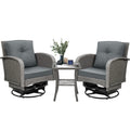 3-Piece Outdoor Swivel Rocking Chairs Set, Weather-Resistant Patio Furniture for Porch Backyard Poolside, with Coffee Table & Thick Cushions, Easy Assembly, Wicker 360° Swivel Rocker Bistro Set