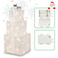 Set of 3 Christmas Lighted Gift Boxes Decorations, Seizeen Indoor Outdoor Xmas Decor with 60 Warm LED Lights, Home Room Garden Christmas Tree Decoration