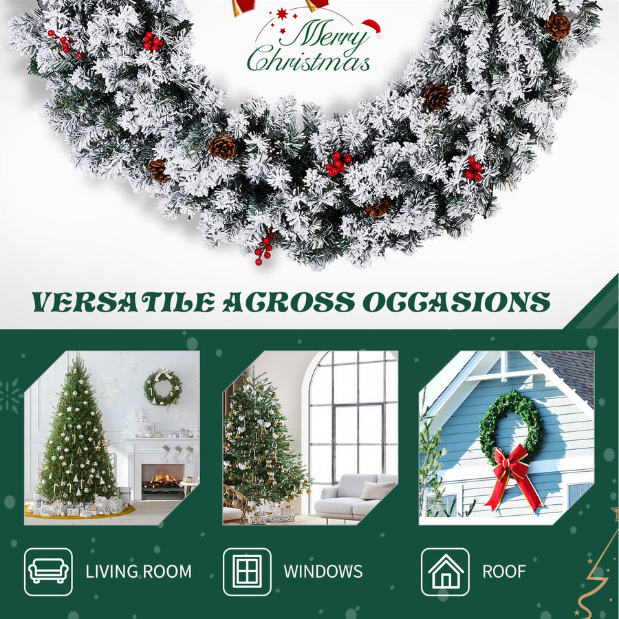 48'' Pre-Lit Artificial Christmas Wreath, Christmas Door Decorations Wreath with 150 LED Warm Lights, Garden Wreath Décor with 450 Branches, Ornament