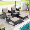 Outdoor Patio Furniture Sets, 5 Piece Rattan Bistro Chairs Set with Ottomans, Cushioned Porch Balcony Conversation Sets with Storage Coffee Table, Khaki