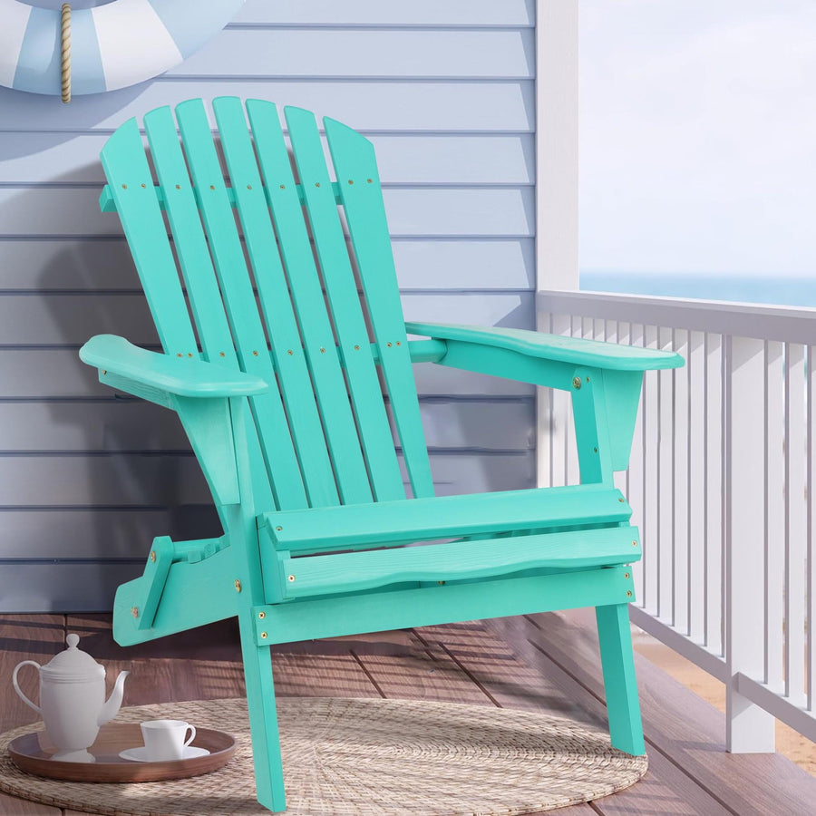 Seizeen Folding Adirondack Chair, Wood Outdoor Furniture Chair Hold 300LBS, Elegant Cyan Patio Chairs Half Assembled for Garden Backyard Pool Deck