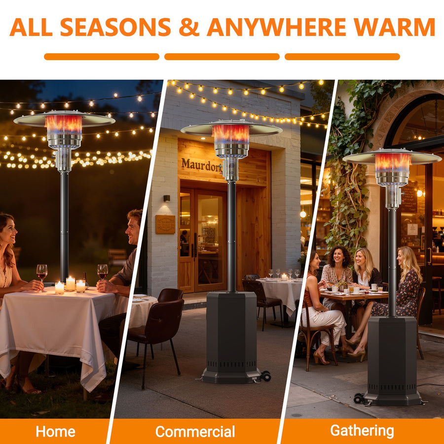 Seizeen Patio Heater for Outdoor Use, 50000BTU Outdoor Propane Umbrella Heater with Automatic Shutdown Protection, Portable Design on Wheels for Porch Poolside Rattan Furniture, MAX 300sq.ft