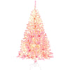 5FT Artificial Xmas Trees with Lights, 2-Pcs Set Lighted Flocked Christmas Tree W/ Garlands, Pre-Lit Christmas Trees for Holiday Decor, 700 Tips, 300 Warm LED Lights, Pretty Pink