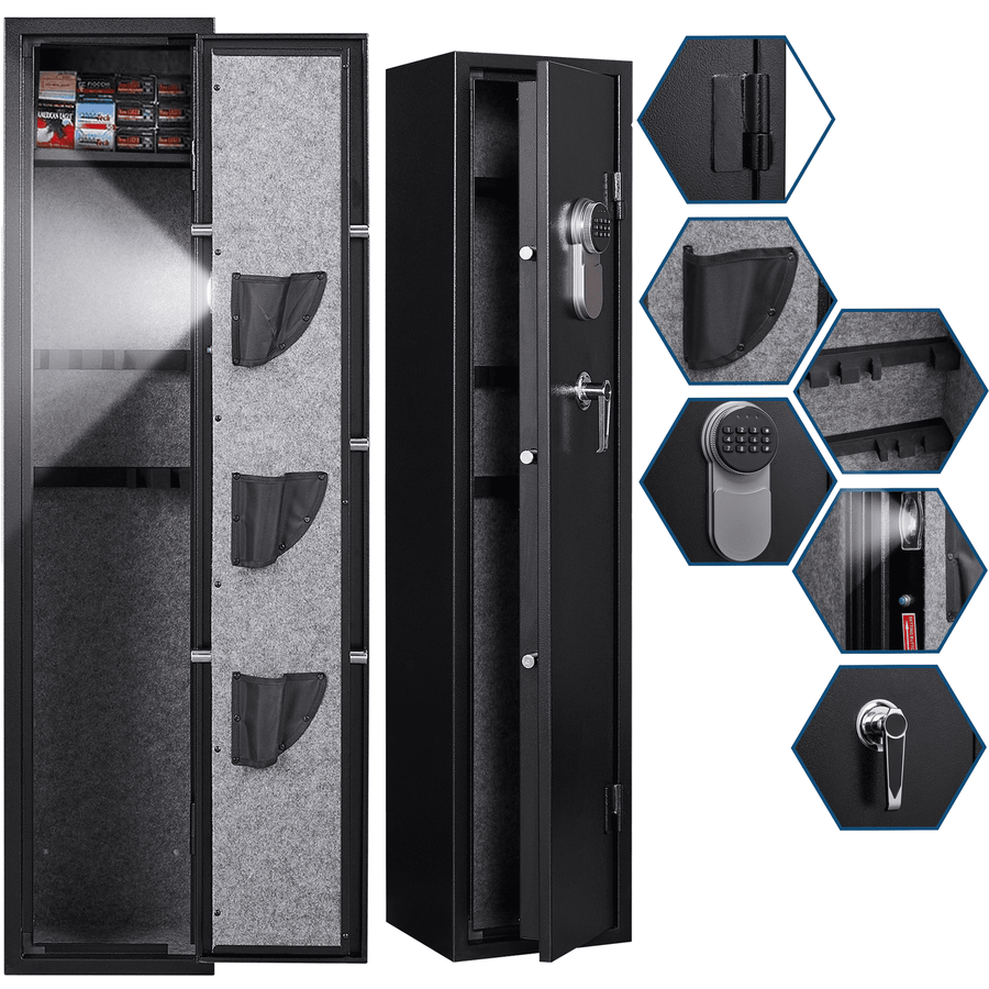 Rifle Gun Safe Thickened Steel, Seizeen 2-Safe Opening Ways Long Rifle Safe, Large Pistol and Rifle Safe Storage, Anti-Static Digital Keypad Gun Cabinet W/Alarm System and LED Light