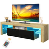 TV Stand for 70 inch TV, Seizeen Media TV Cabinet with 16-Color LED Lights & Remote Control, Entertainment Center TV Console with Storage Shelves, 2 Drawers, Oak & Black