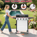 4-Burner Propane Gas Grill with Brush, Seizeen 40,000BTU Outdoor BBQ Grill, Stainless Steel Camping Stove with Foldable table, Hanging Basket, Support Legs
