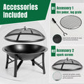 Seizeen 22'' Fire Pit for Outside, Wood-Burning Fire Bowl with Mesh Lid, Fire Poker/Grate, Portable Small Fire Stove for Patio Camp Backyard