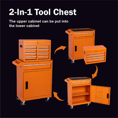 Tool Chest, 5-Drawer Rolling Tool Storage Cabinet with Detachable Top Tool Box, Liner, Universal Lockable Wheels, Adjustable Shelf, Locking Mechanism, Metal Tool Cart Multipurpose for Studio