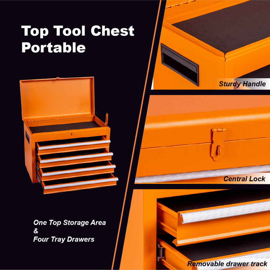 Tool Chest, 5-Drawer Rolling Tool Storage Cabinet with Detachable Top Tool Box, Liner, Universal Lockable Wheels, Adjustable Shelf, Locking Mechanism, Metal Tool Cart Multipurpose for Studio