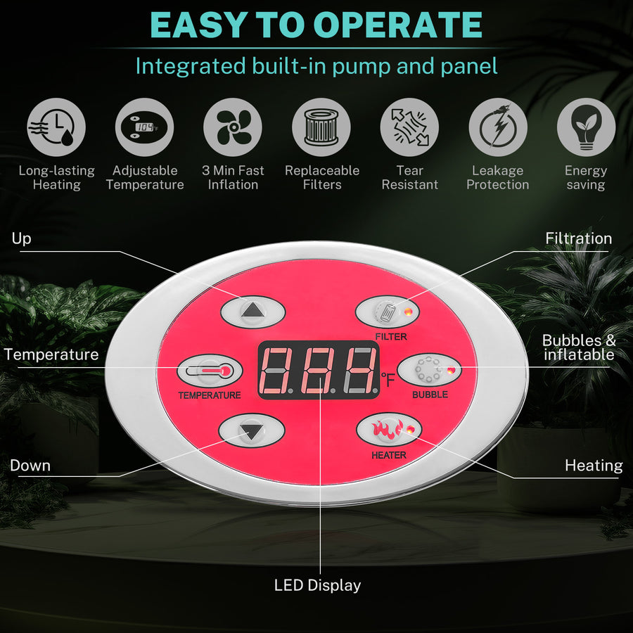 6-8 Person Portable Hot Tub, 82in Inflatable Home Spa Tub with Cup Holders, 4 Filters, 130 Massage Jets, Patio Hot Tub with Storage Bag Lockable Cover Floor Mat, Max 104℉