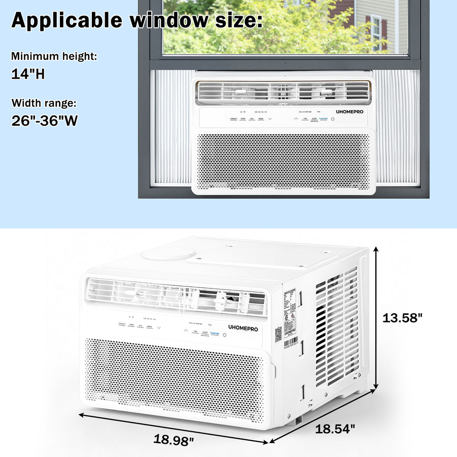 10000 BTU Smart Inverter Window Air Conditioner with WiFi App Control, 15 CEER High Efficiency AC Unit, Fast Cooling, Energy Saver, 4-Way Airflow, Sleep Mode, 24H Timer for Bedroom Apartment up to 45