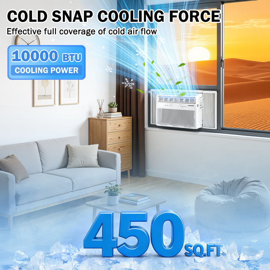 Window Air Conditioner, 10000BTU Fast Cooling Window AC Unit with Energy Saver, Sleep Mode, 4-Way Airflow, 24H Timer, for Bedroom Apartment up to 450 Sq.Ft