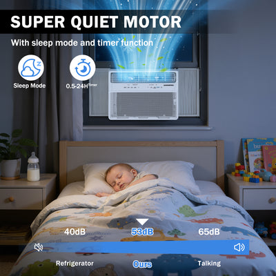 Window Air Conditioner, 10000BTU Fast Cooling Window AC Unit with Energy Saver, Sleep Mode, 4-Way Airflow, 24H Timer, for Bedroom Apartment up to 450 Sq.Ft