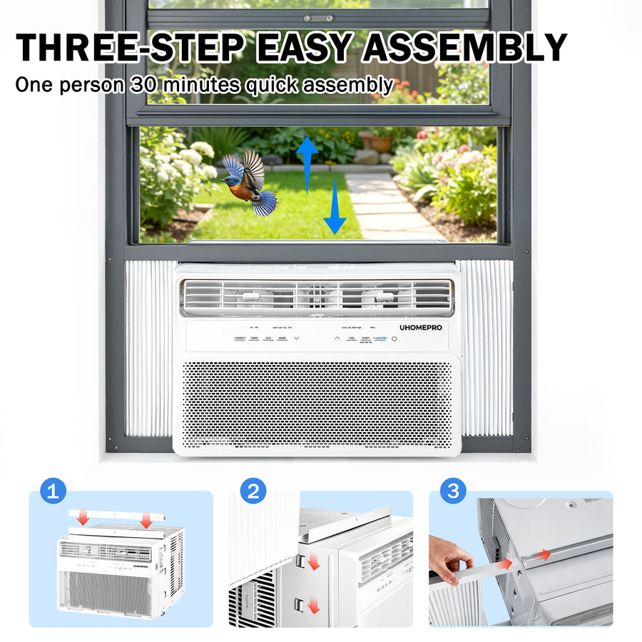 Window Air Conditioner, 10000BTU Fast Cooling Window AC Unit with Energy Saver, Sleep Mode, 4-Way Airflow, 24H Timer, for Bedroom Apartment up to 450 Sq.Ft