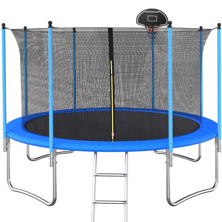 Seizeen 10FT Kids Trampoline with Enclosure, Outdoor Trampolines High Steel Support, Lawn Garden Yard Trampolines w/Hoop