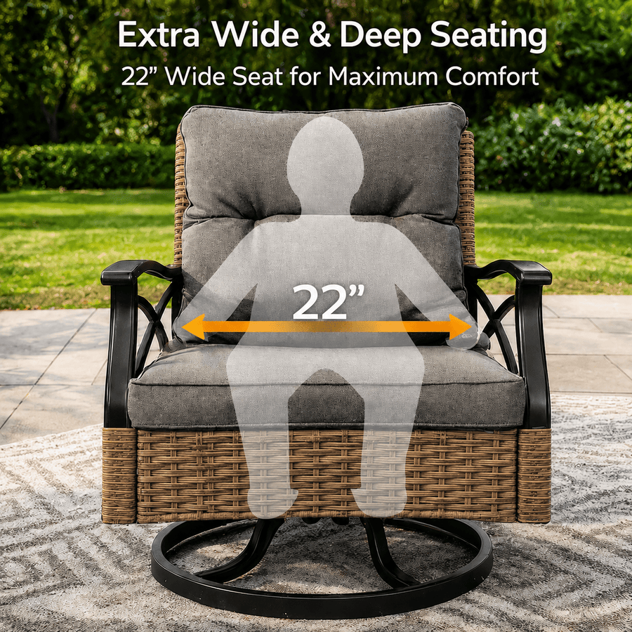 Patio Furniture Set, 3 Pieces Outdoor Swivel Rocker Chairs Set of 2, Rattan Wicker Conversation Set with 2 Rocking Swivel Chairs & Side Table, 360° Rotation Deep Seating for Porch Backyard Deck