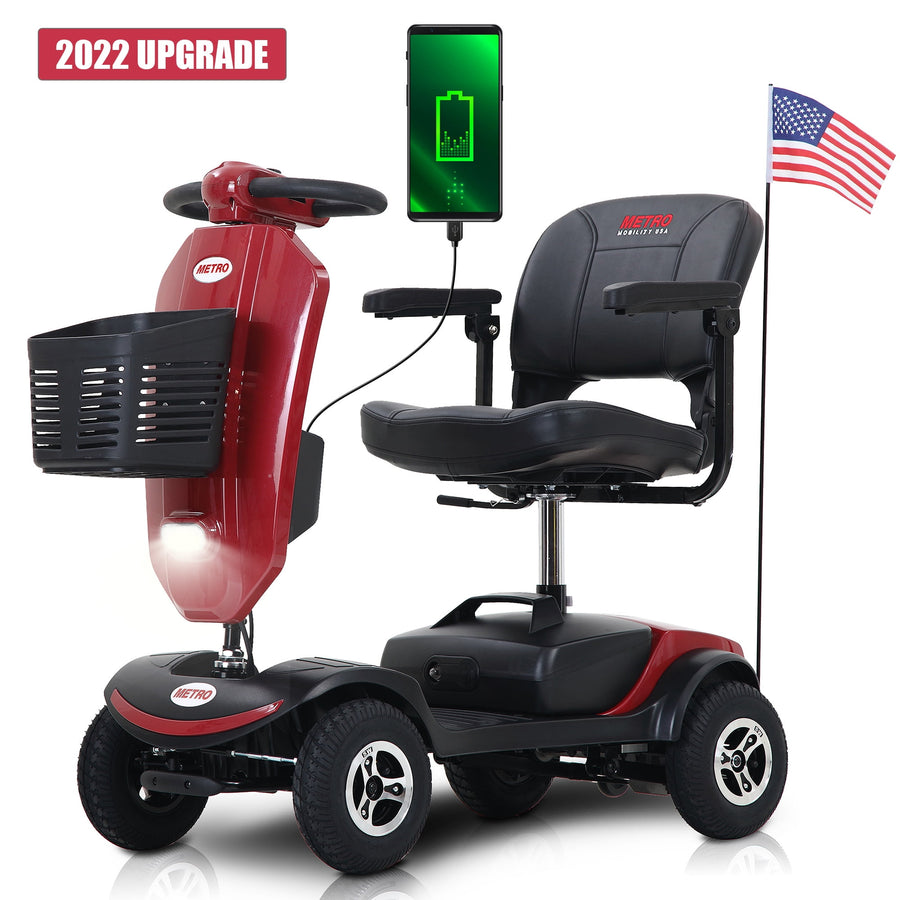 Mobility Scooters for Seniors, Adults Folding Mobility Scooters w/USB Port, Electric Scooter Wheelchair W/ Windshield, Adjustable Seat, LED Light, Cup Holder, Up to 10 Miles, 265 lbs, Red