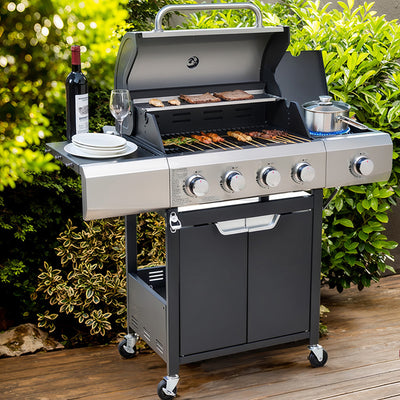 Stainless Steel Propane Gas BBQ with 4 Burners and Side Burner, 46,790BTU for Garden, Patio, Backyard