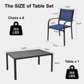 7 Piece Outdoor Patio Dining Set, Plastic-wood Dining Table and Chair for 6, All-weather Textilene Armchair Set Space-saving for Small Garden Yard Deck Porch, Blue