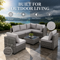 Seizeen Outdoor Furniture, 7PCS Patio Furniture Set Sectional Sofa with Cushions, Front Porch Balcony Furniture Conversation Couch Set with Table