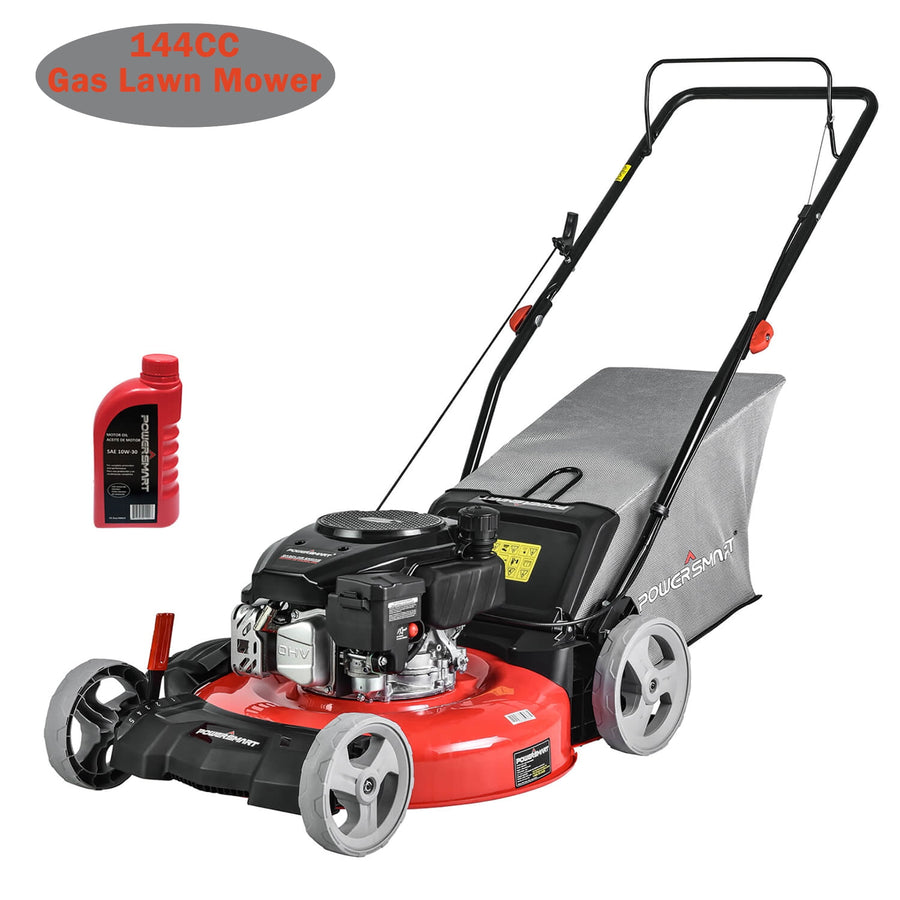 144CC 4-Stroke Push Lawn Mower, Cordless Gas Mower with Large Rear Bag, 21¡¯¡¯ Cutting Deck & 5 Heights Adjustable, Contains Motor Oil