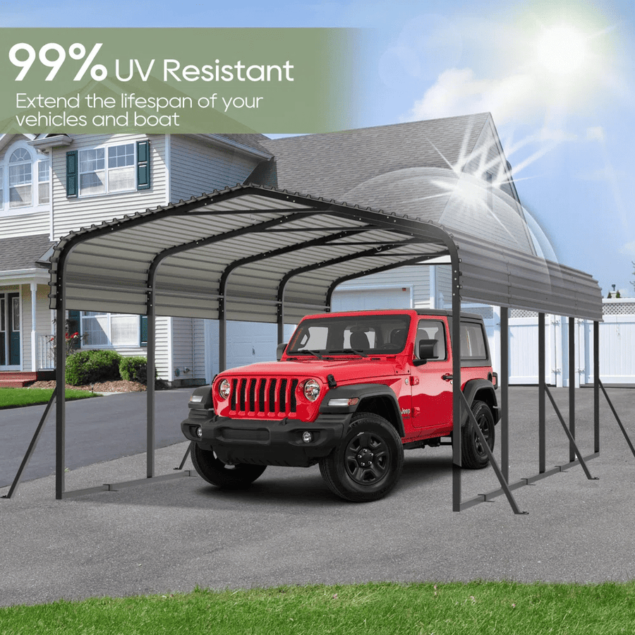 12 x 20ft Carport Galvanized Steel, Heavy Duty Carport Shelter for Outdoor, All-Steel Tent with Extra Support Pole, Weatherproof Roof, Car Boat Tractor ATV RV Shelter
