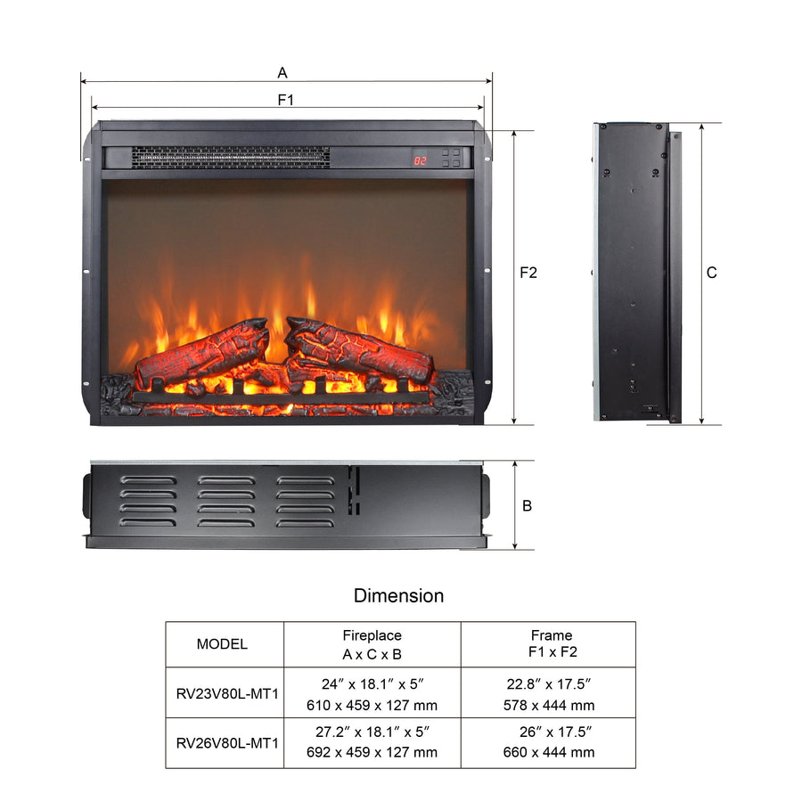 Seizeen 1400W/5000 BTU's Electric Fireplace Insert, 24'' Fireplace Heater for Indoor, Freestanding Use Heater w/Remote Control, Timer, Overheating Protection, Rapid Heating for 400 Sq. ft.