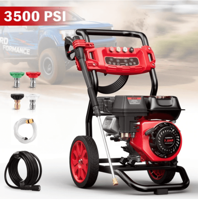 3500PSI Pressure Washer with 4 Nozzle, Portable Gas Pressure Washer for Patios, Cars, Fences, Driveways, 2.6GPM High-Power Washer with 28' High-Pressure Hose, Red & Black
